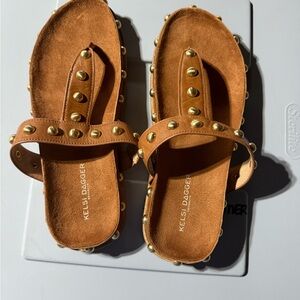 Kelsi Dagger Tan Sandals with Gold Accents